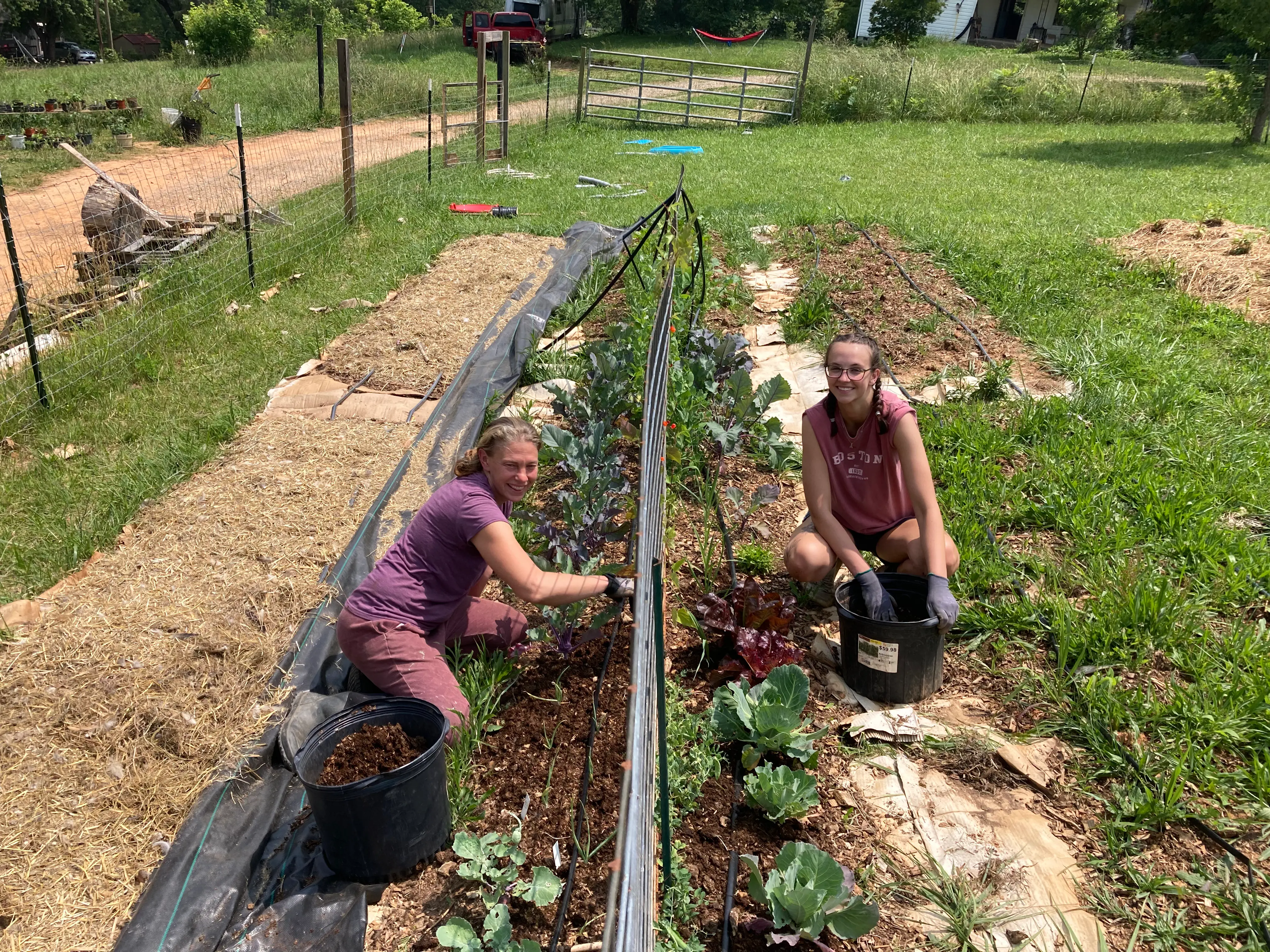 Neighbors tending a garden at Terra Futura