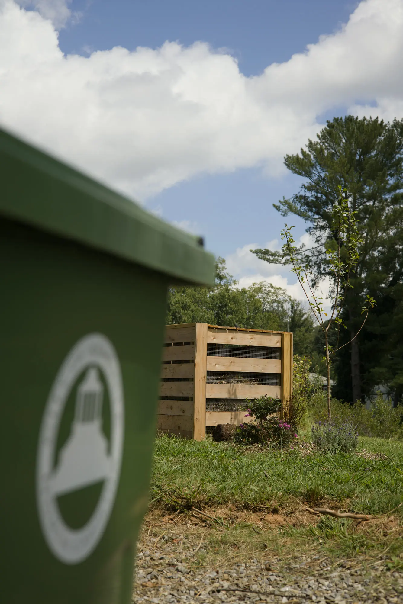 Community compost bins and plantings at Terra Futura